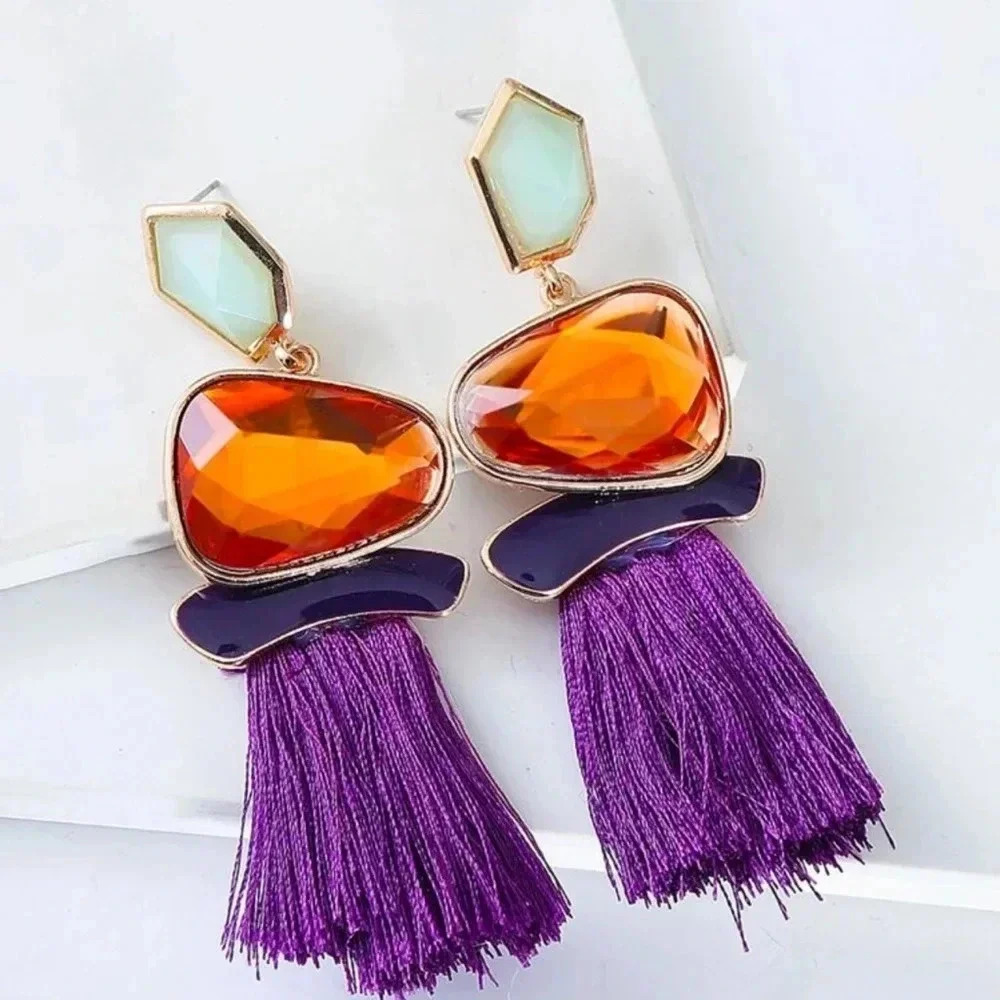Brand New Purple Glamour Earrings Orange